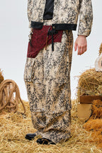 OIPWORD Retro Leopard Detachable Panel Cargo Jeans