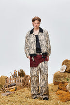 OIPWORD Retro Leopard Detachable Panel Cargo Jeans