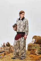 OIPWORD Retro Leopard Detachable Panel Cargo Jeans