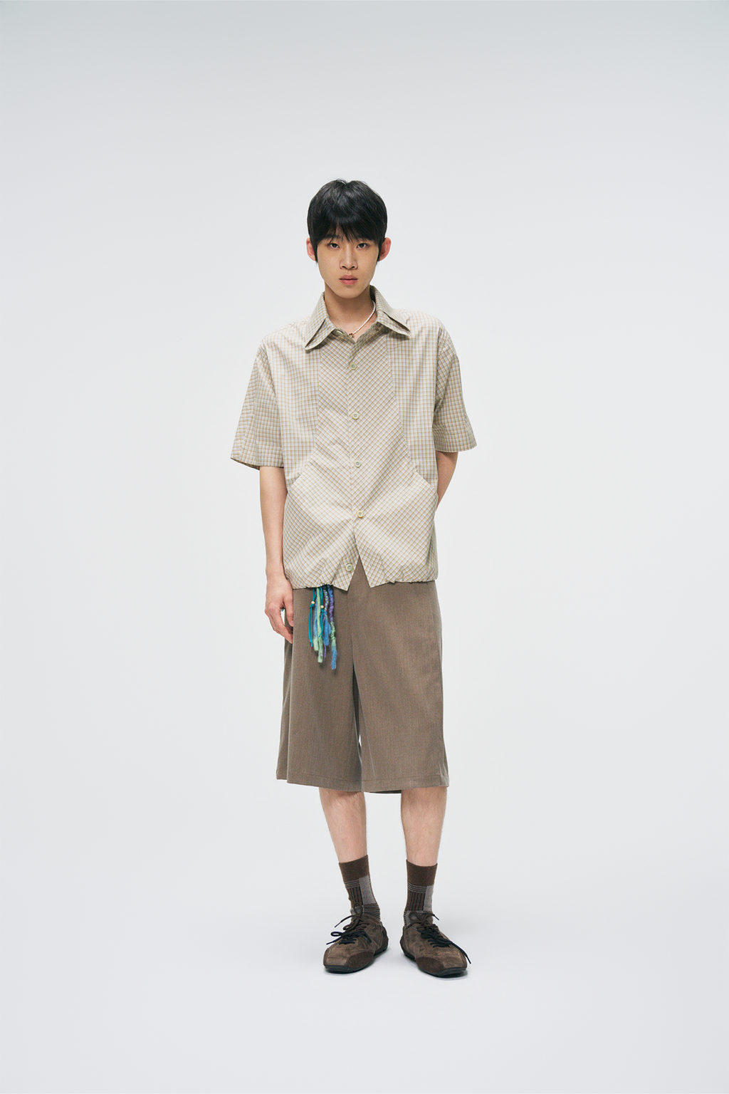 GONGHE REPUB Check Adjustable Hem Half Shirt