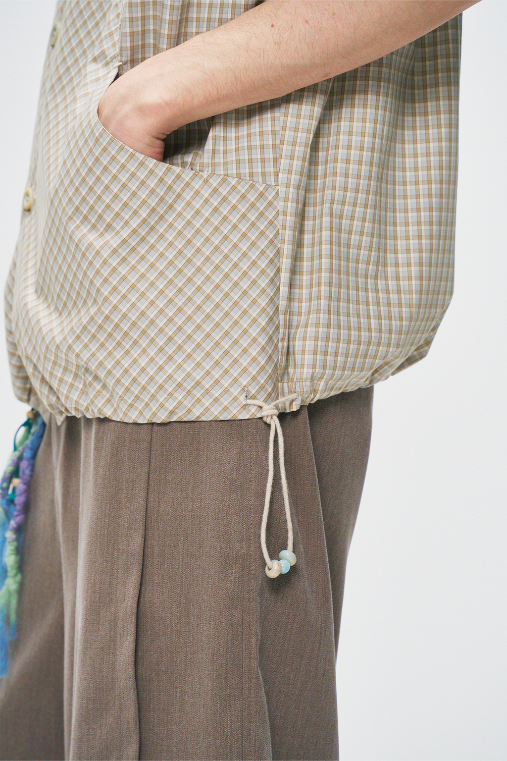 GONGHE REPUB Check Adjustable Hem Half Shirt