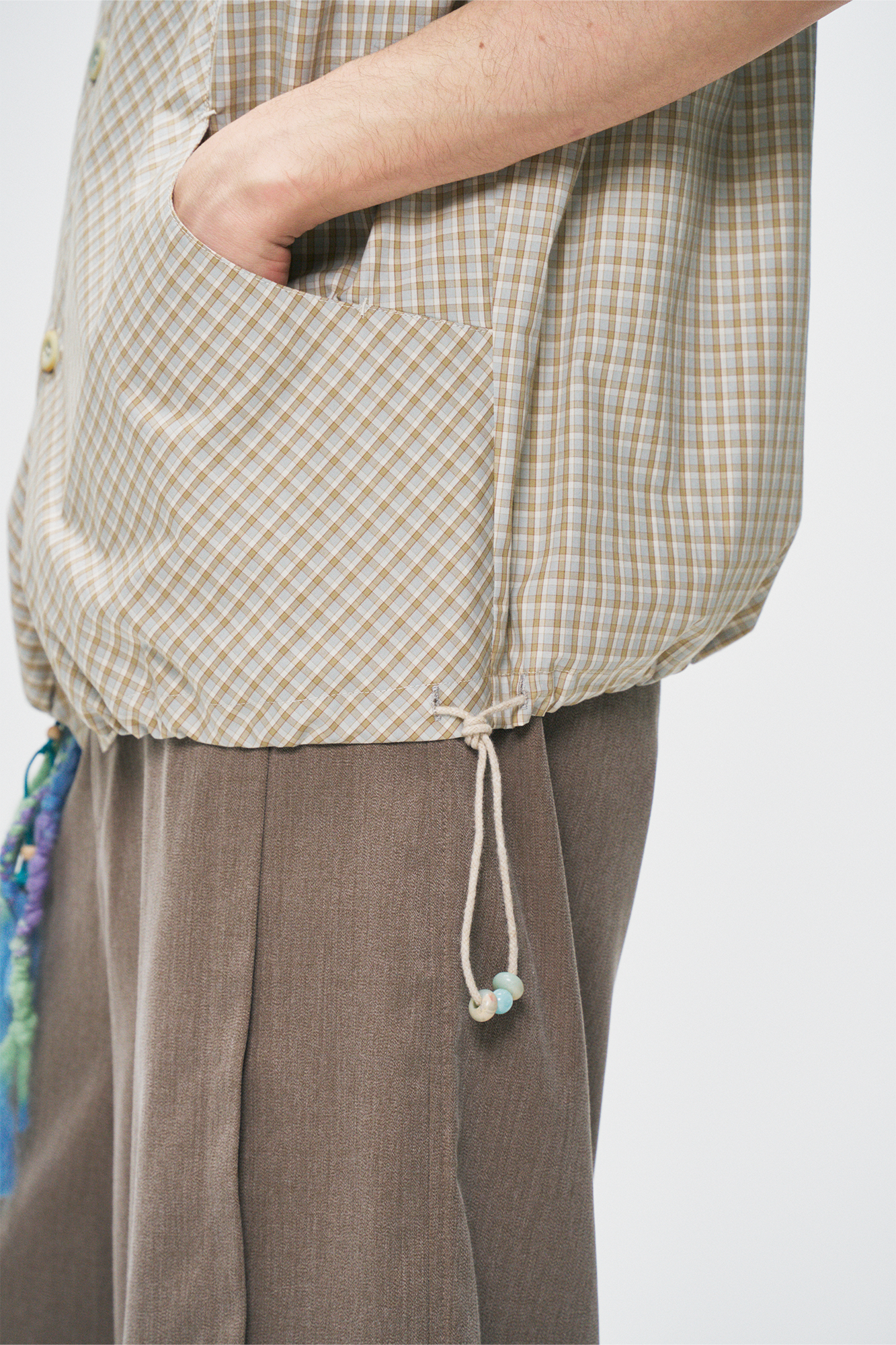 GONGHE REPUB Check Adjustable Hem Half Shirt