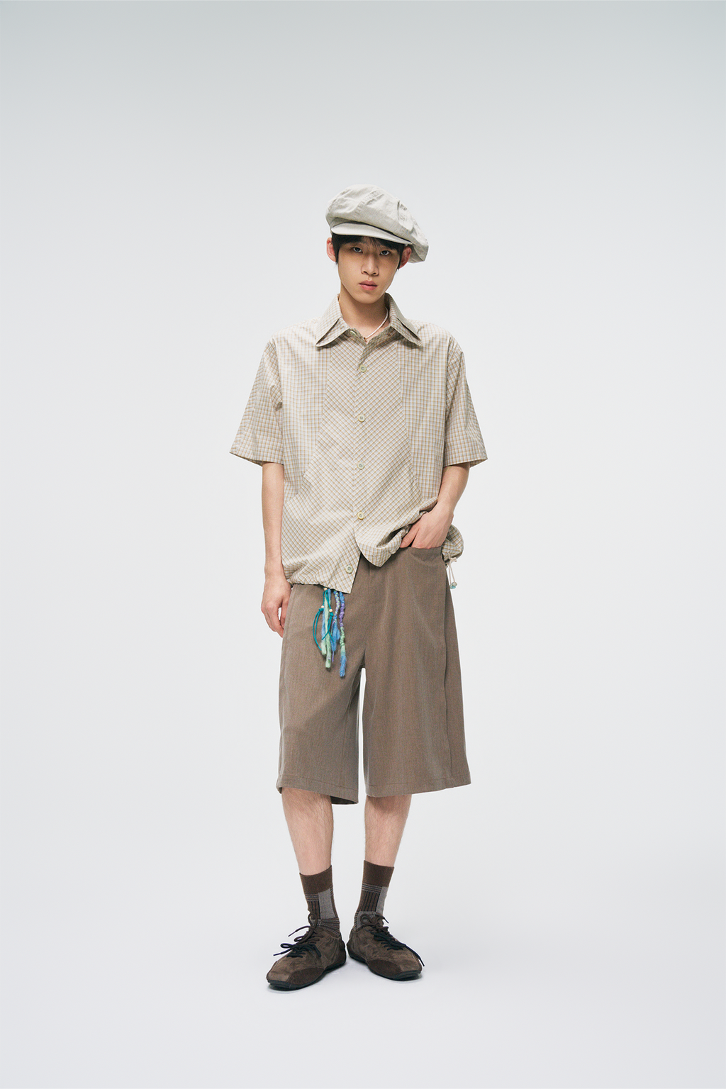 GONGHE REPUB Check Adjustable Hem Half Shirt