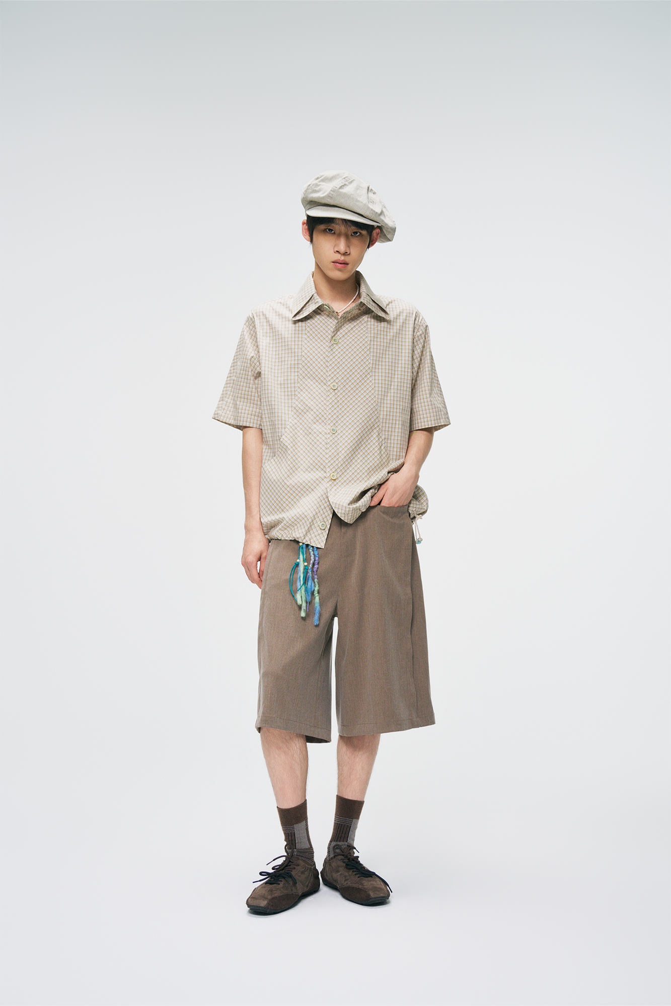 GONGHE REPUB Check Adjustable Hem Half Shirt