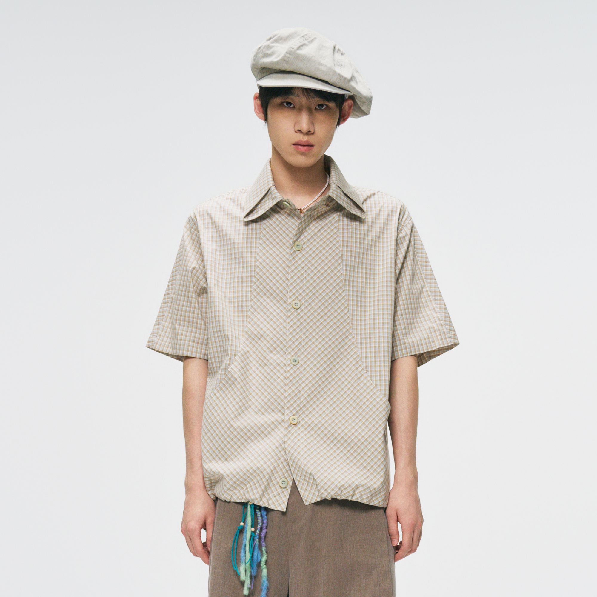 GONGHE REPUB Check Adjustable Hem Half Shirt