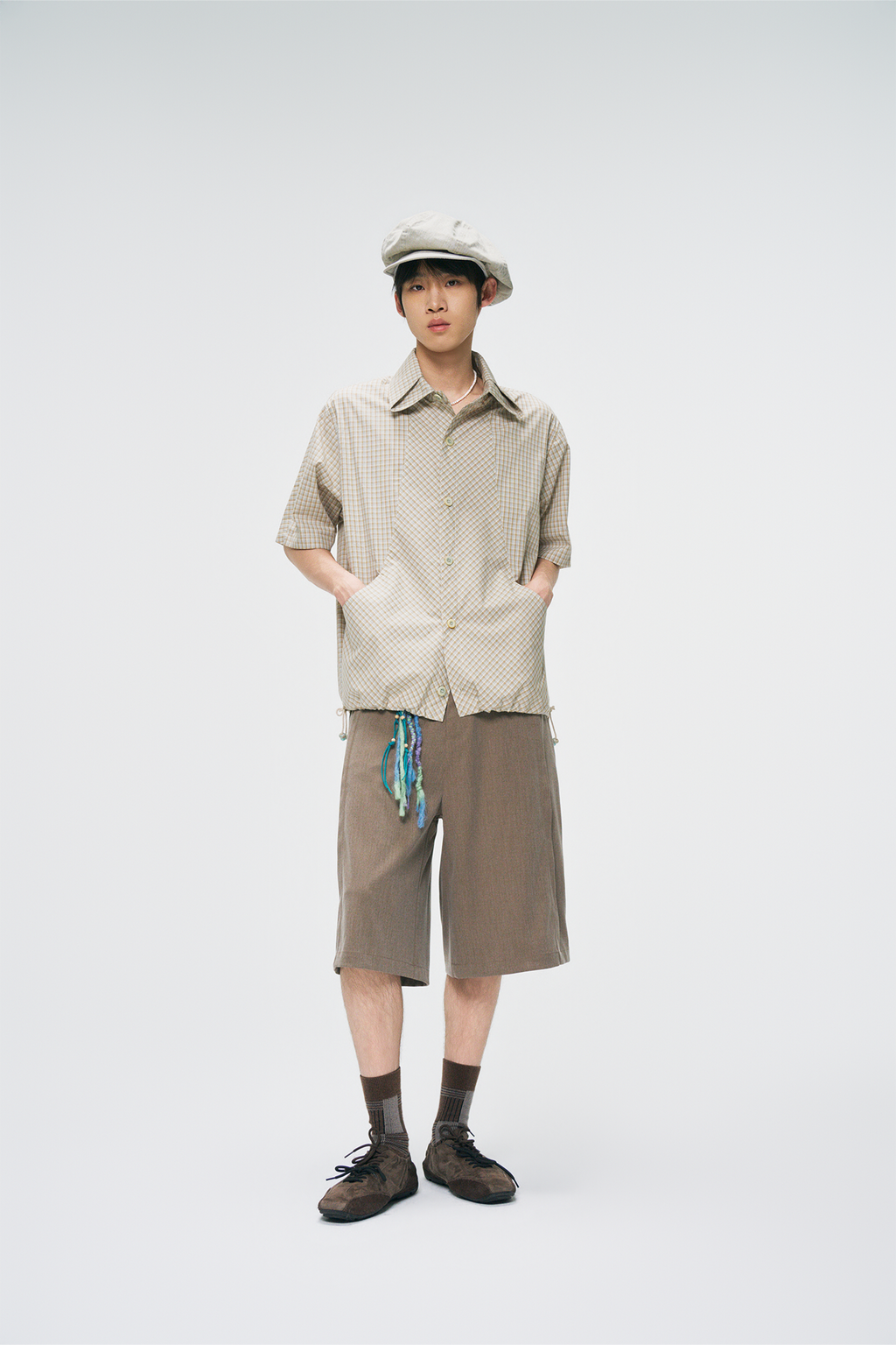 GONGHE REPUB Check Adjustable Hem Half Shirt