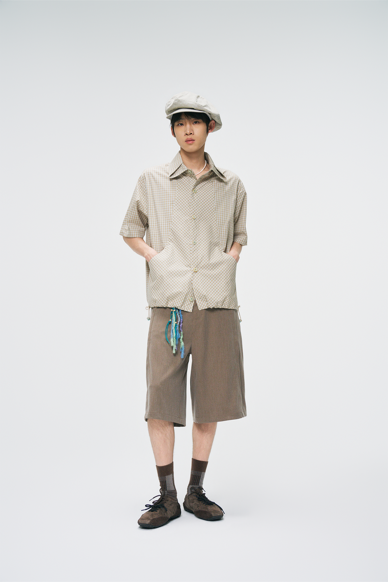 GONGHE REPUB Check Adjustable Hem Half Shirt