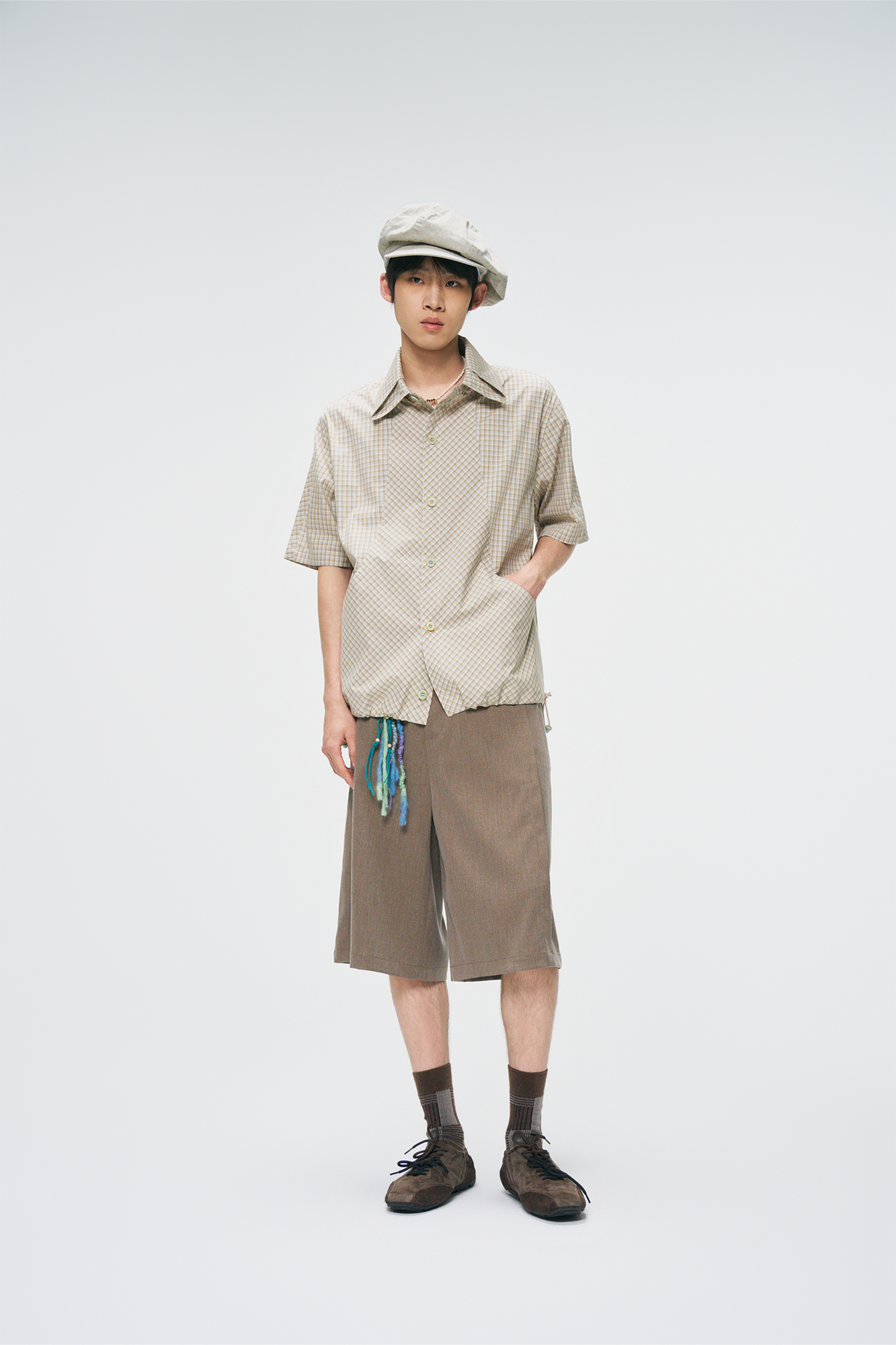 GONGHE REPUB Check Adjustable Hem Half Shirt