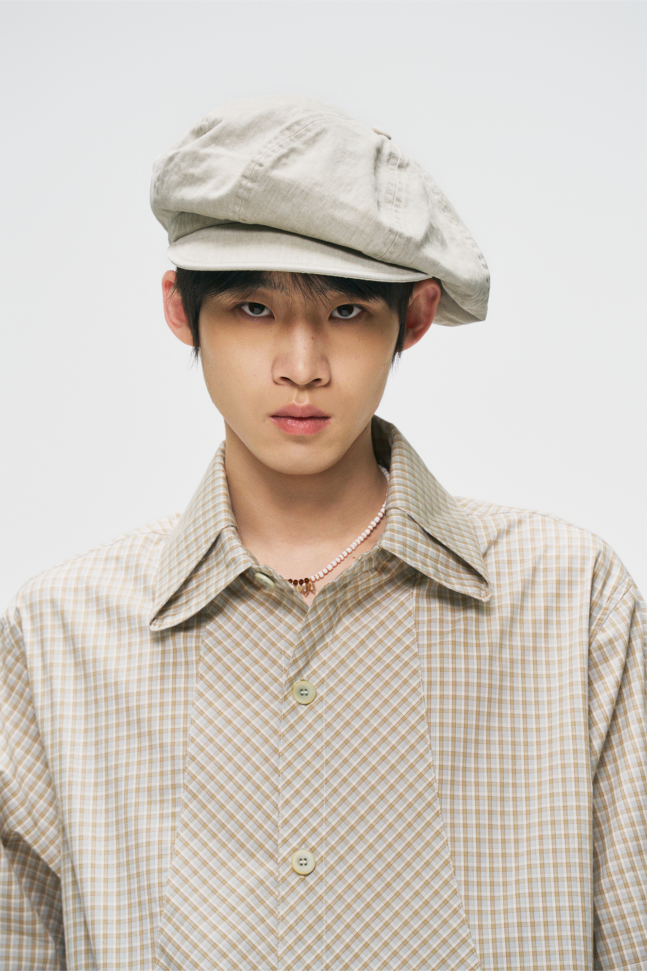 GONGHE REPUB Check Adjustable Hem Half Shirt