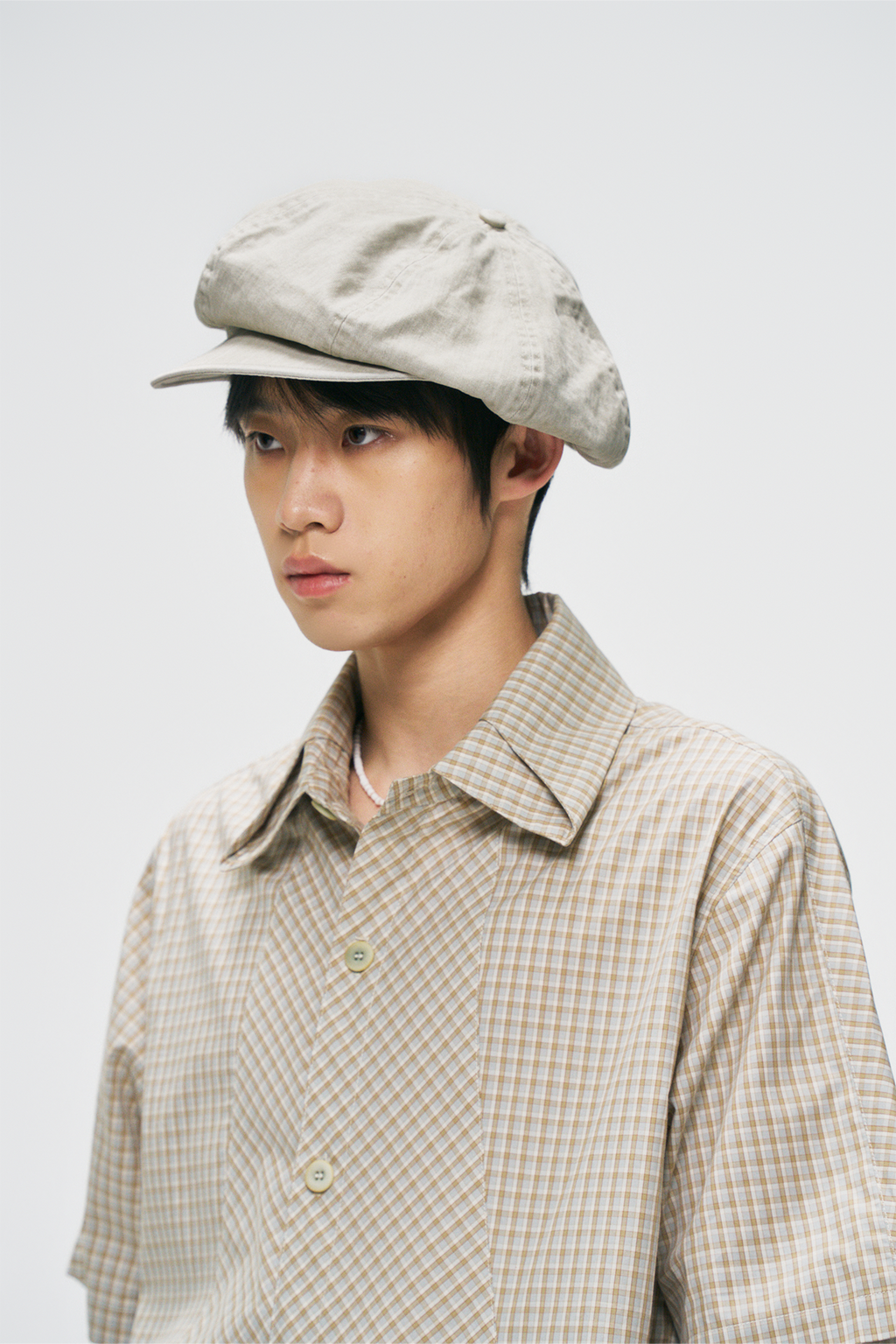 GONGHE REPUB Check Adjustable Hem Half Shirt