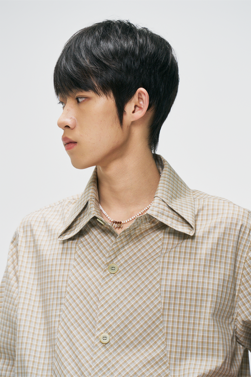GONGHE REPUB Check Adjustable Hem Half Shirt