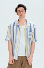 WIID Color-Block Striped Cuban Half Shirt