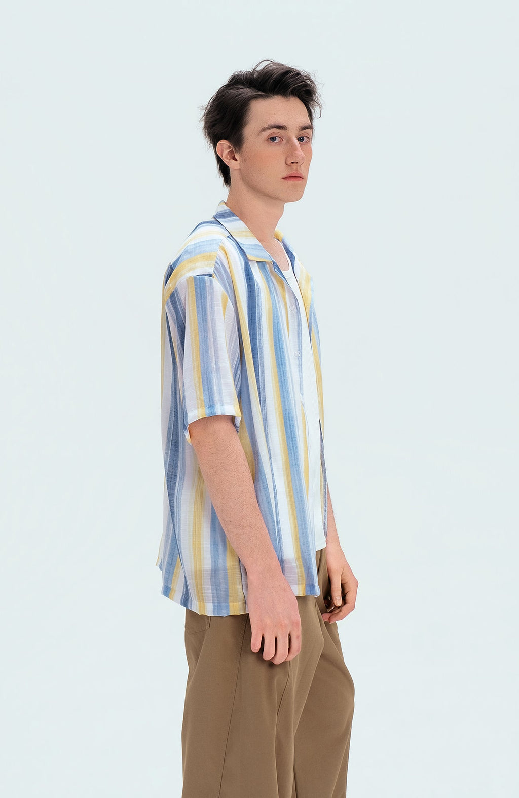 WIID Color-Block Striped Cuban Half Shirt