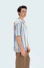 WIID Color-Block Striped Cuban Half Shirt