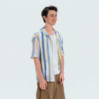 WIID Color-Block Striped Cuban Half Shirt