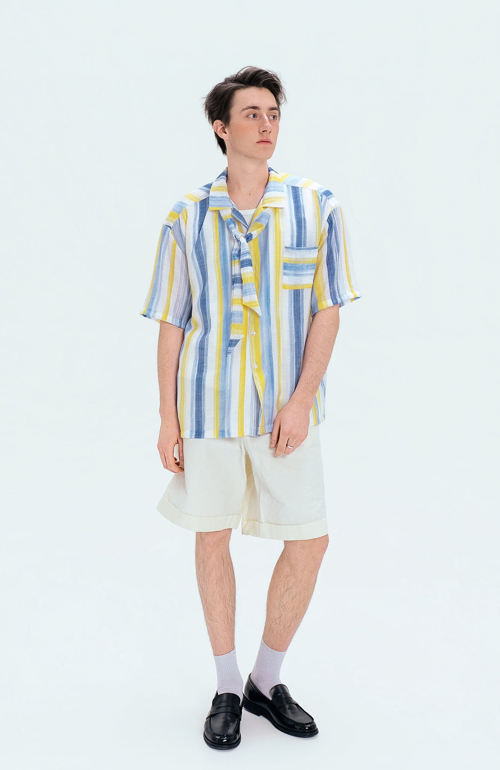 WIID Color-Block Striped Cuban Half Shirt