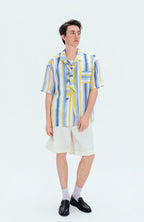 WIID Color-Block Striped Cuban Half Shirt