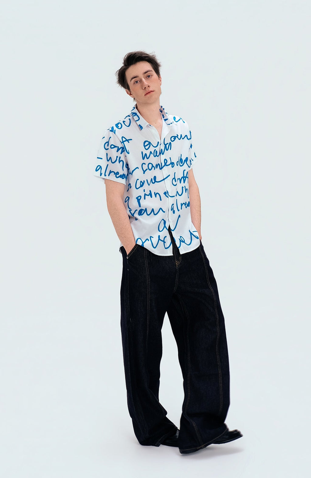 WIID All-Over Letter Cuban Half Shirt
