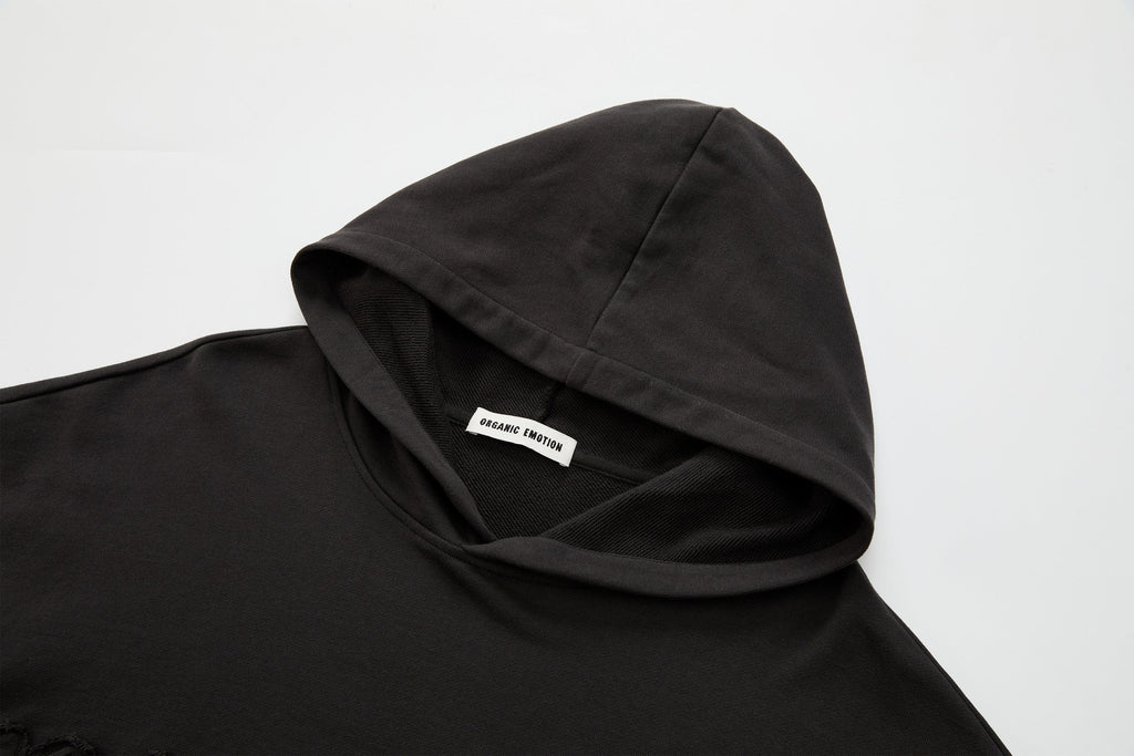 ORGANIC EMOTION Asymmetrical Hem LOGO Embroidered Hoodie