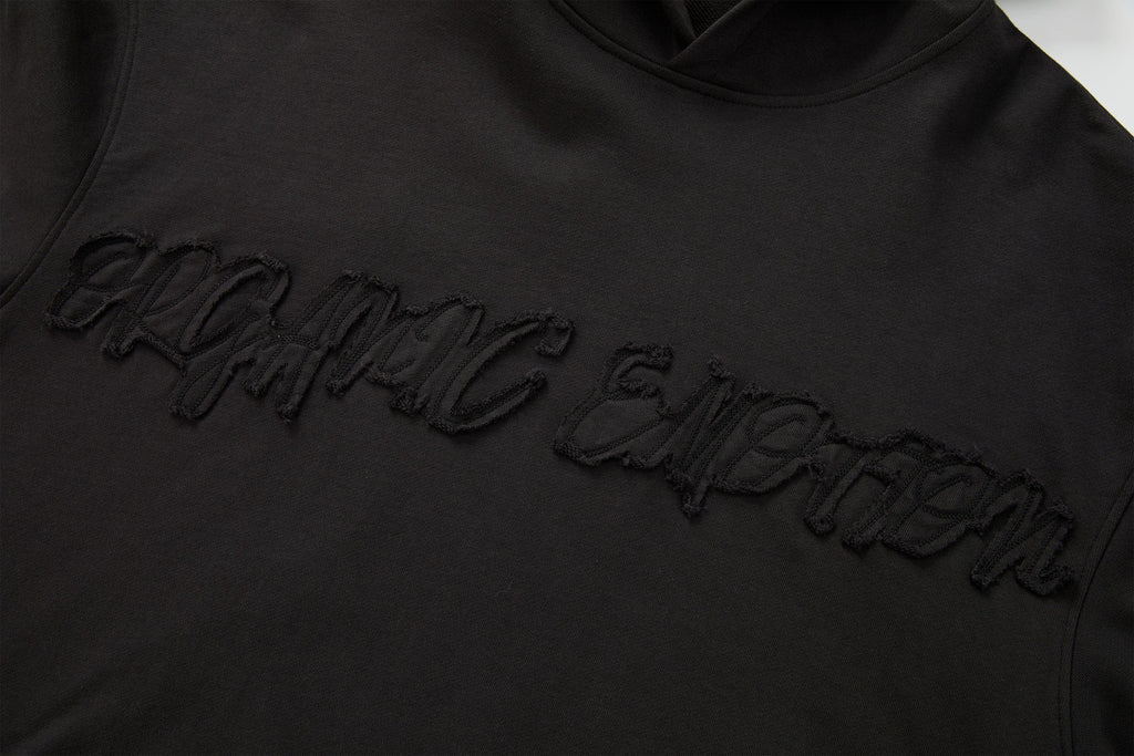 ORGANIC EMOTION Asymmetrical Hem LOGO Embroidered Hoodie