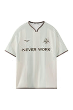 ORGANIC EMOTION Never Work Slogan Stripes Spliced Jersey