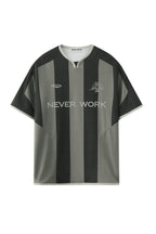 ORGANIC EMOTION Never Work Slogan Stripes Spliced Jersey