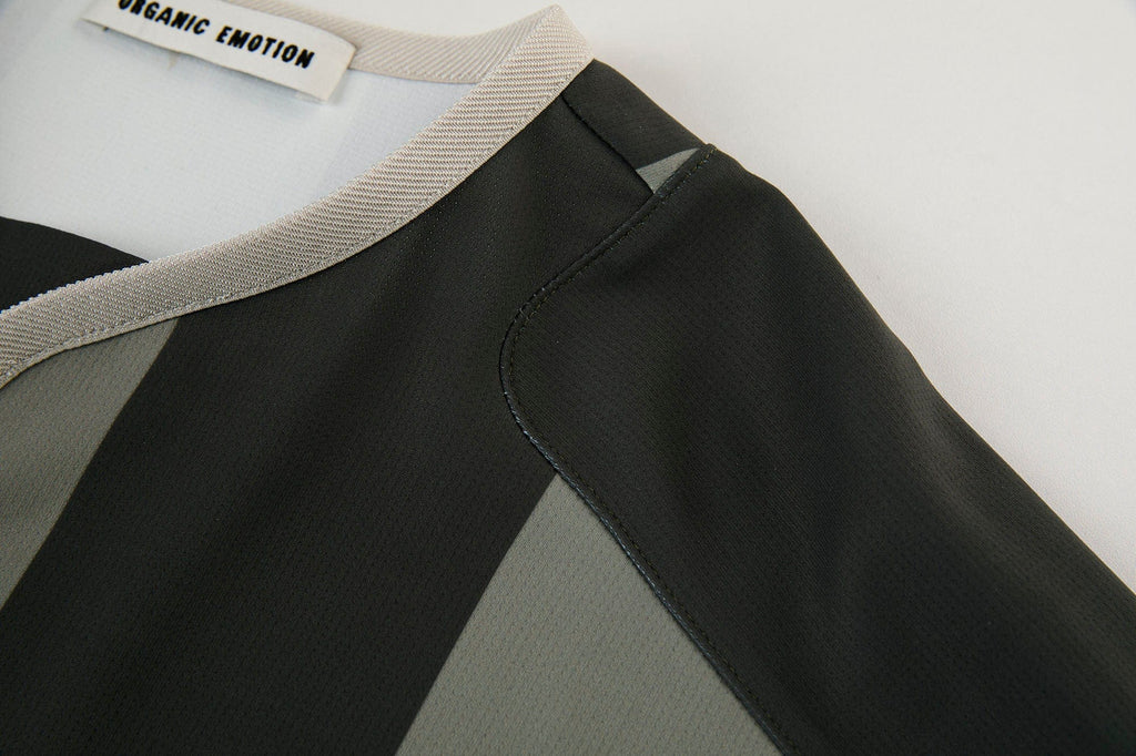 ORGANIC EMOTION Never Work Slogan Stripes Spliced Jersey