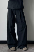 OKAYTHXBYE Pleated Linen-Blend Wide-Leg Trousers