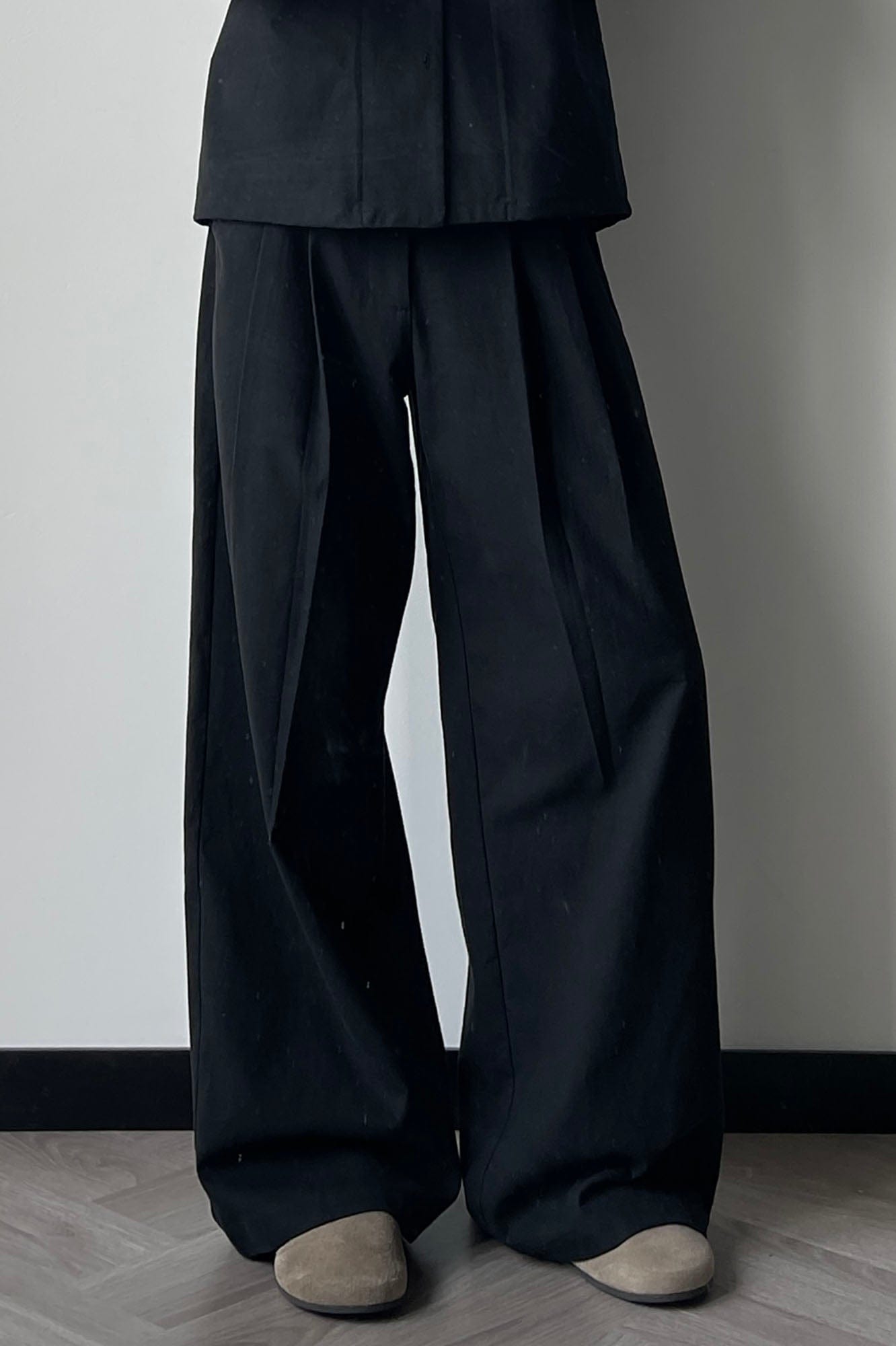 OKAYTHXBYE Pleated Linen-Blend Wide-Leg Trousers