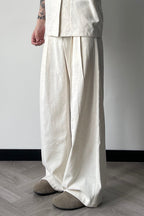 OKAYTHXBYE Pleated Linen-Blend Wide-Leg Trousers