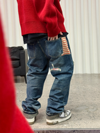 ME DA IGUAL Distressed Patch Washed Oversized Jeans