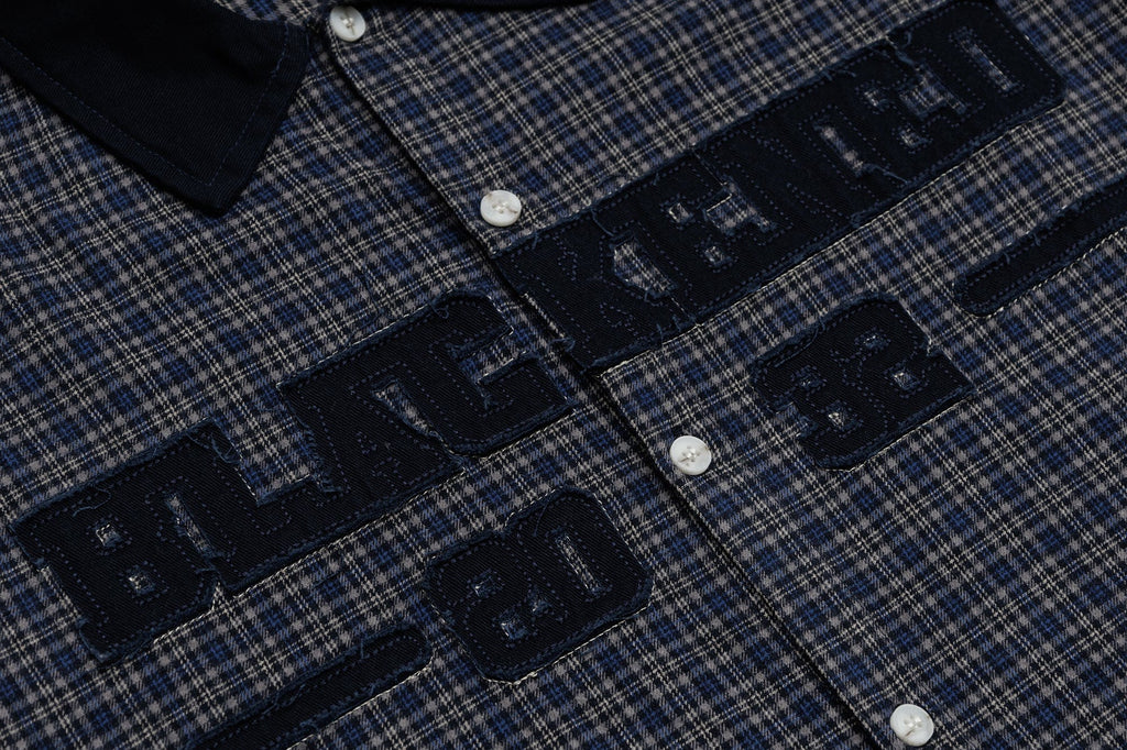 OVDY Raw-Edge Patchwork Graphic Plaid Half Shirt