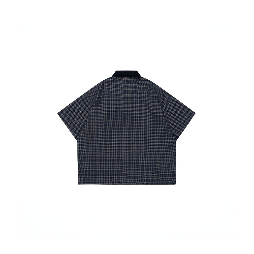 OVDY Raw-Edge Patchwork Graphic Plaid Half Shirt