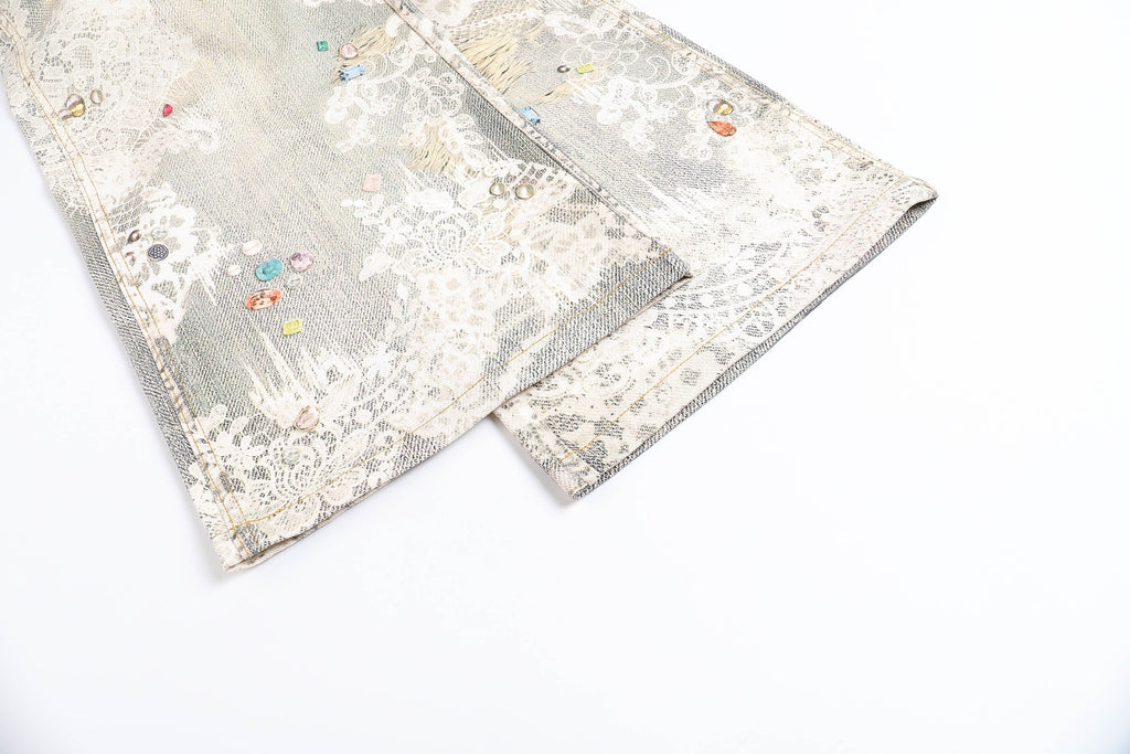 DND4DES×Faychui Distressed Gem&Lace Jeans