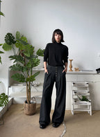 OKAYTHXBYE Classic Pleated Wide-Leg Jeans