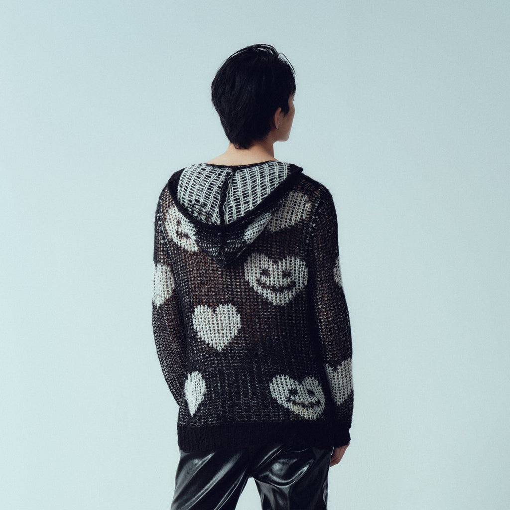 KADAKADA Smiling Heart Jacquard Knit Hoodie