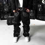 PCCVISION Skull Contrast-Stitch Embroidered Pants