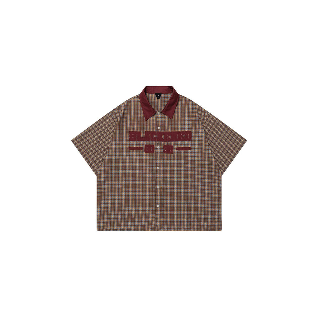 OVDY Raw-Edge Patchwork Graphic Plaid Half Shirt