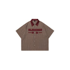 OVDY Raw-Edge Patchwork Graphic Plaid Half Shirt
