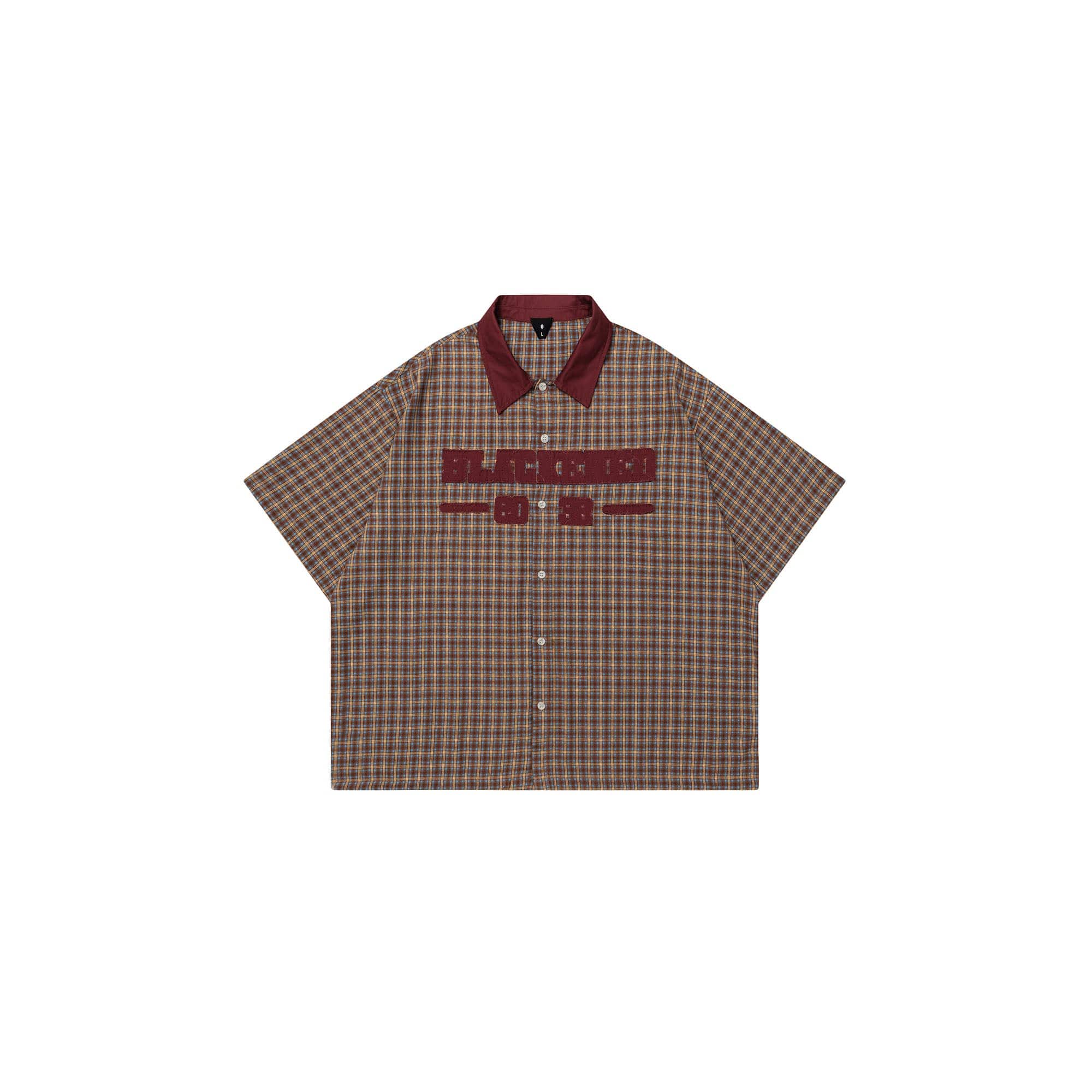 OVDY Raw-Edge Patchwork Graphic Plaid Half Shirt