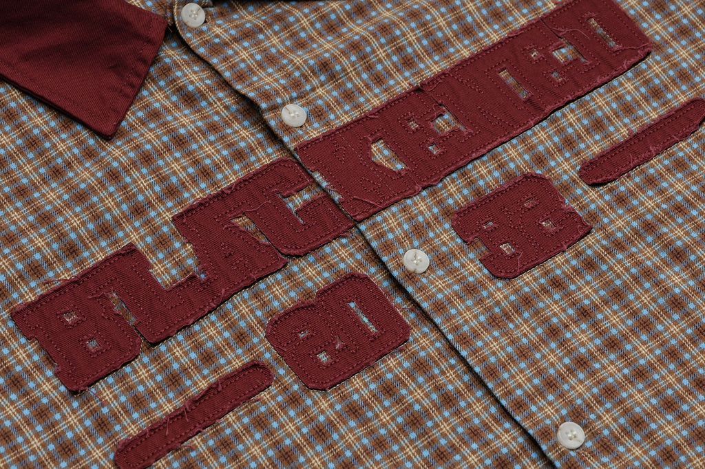 OVDY Raw-Edge Patchwork Graphic Plaid Half Shirt