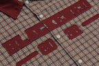 OVDY Raw-Edge Patchwork Graphic Plaid Half Shirt