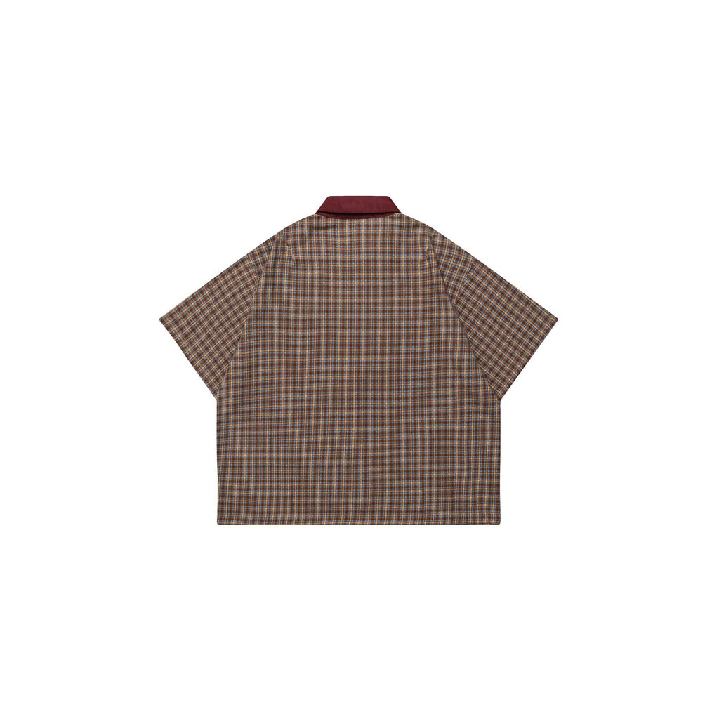 OVDY Raw-Edge Patchwork Graphic Plaid Half Shirt