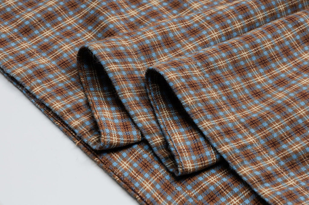 OVDY Raw-Edge Patchwork Graphic Plaid Half Shirt