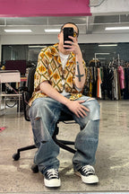 ME DA IGUAL Geometric Full-Print Button-Up Half Shirt