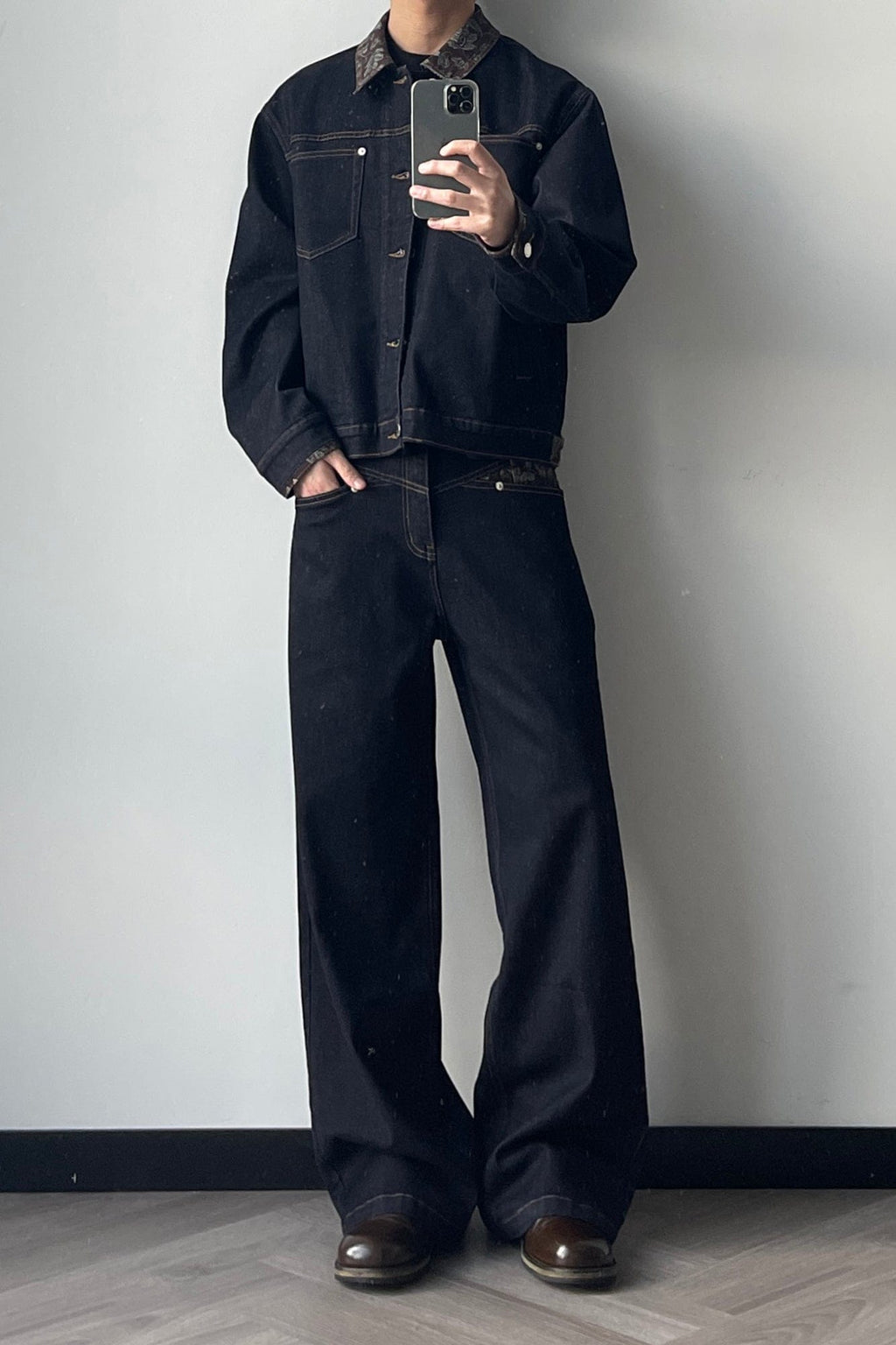 OKAYTHXBYE Floral Paneled Waist Raw Jeans