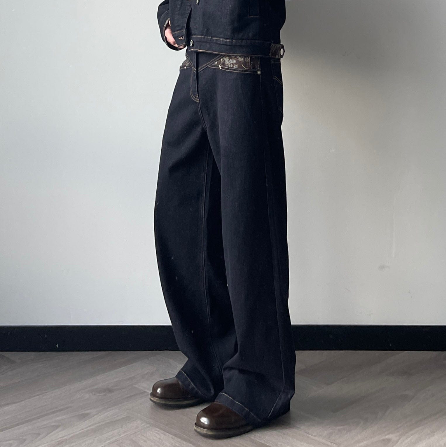 OKAYTHXBYE Floral Paneled Waist Raw Jeans