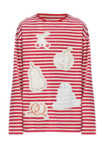OIPWORD Snack Patchwork Striped Long-Sleeve Tee
