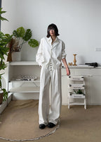 OKAYTHXBYE Classic Pleated Wide-Leg Jeans
