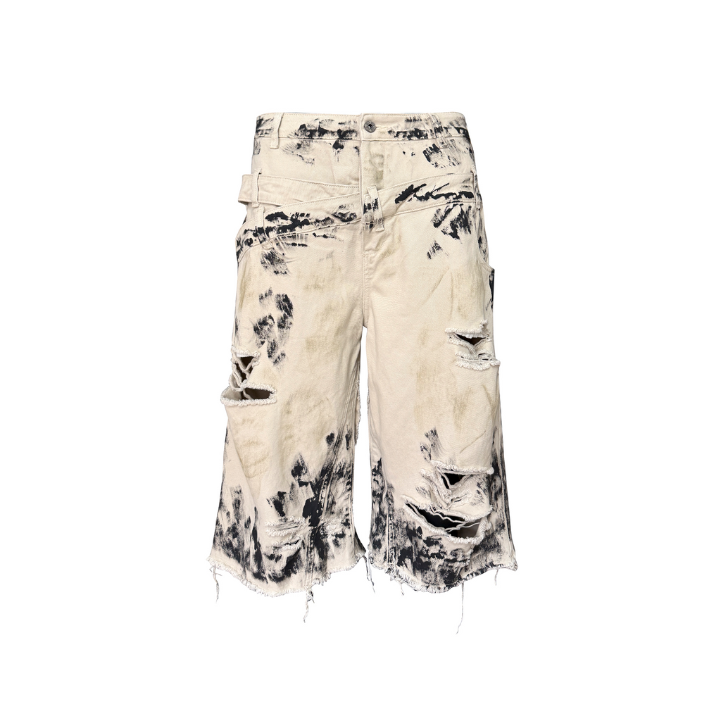 TH4SWE Painted Waxed Panel Raw-Edge Shorts